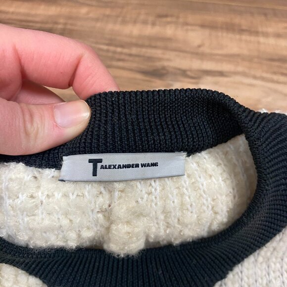 T by Alexander Wang Cropped Sherpa Sweater Women's Size M Color Cream - Picture 5 of 8